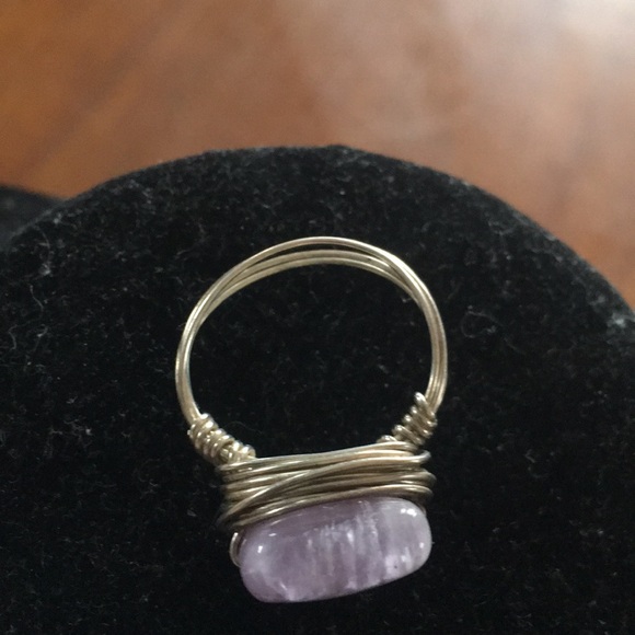 Silver wire wrapped pink Seaglass rose quartz ring - Picture 2 of 4